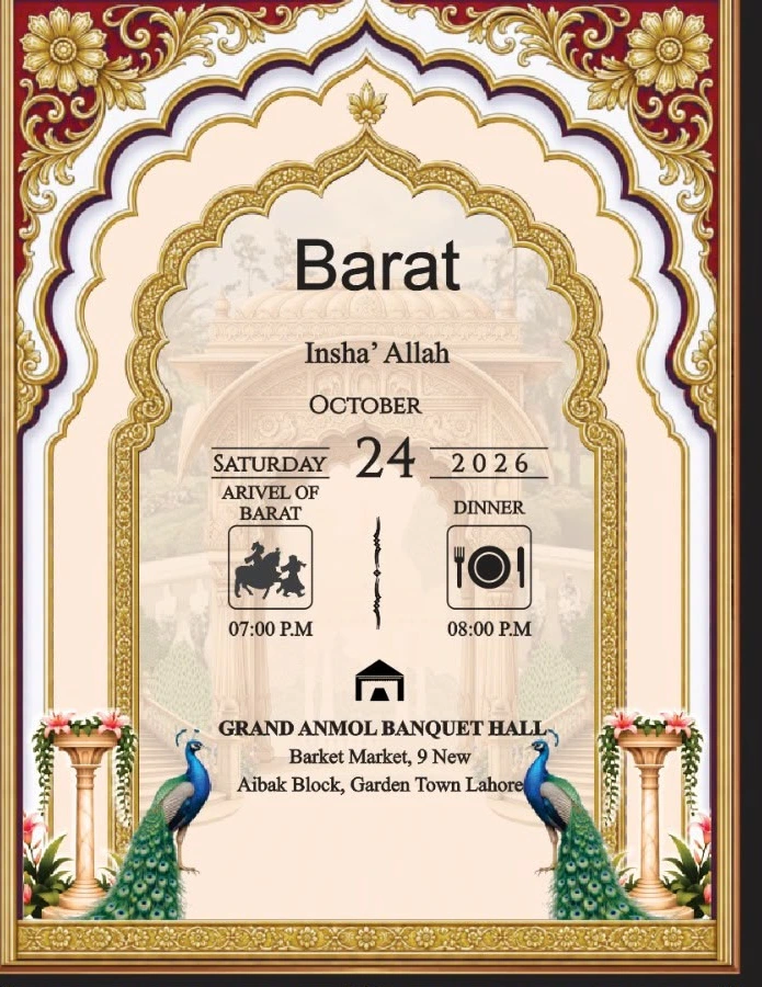 Original The Barat printed wedding invitation